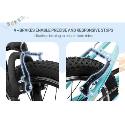 A20261 20 inch 's Bicycle Shock Absorbing Front Fork 21 Speed V brakes Mountain Tire Boys and Girls Bike for Outdoor Adventure - WILKYs