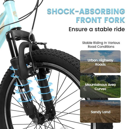 A20261 20 inch 's Bicycle Shock Absorbing Front Fork 21 Speed V brakes Mountain Tire Boys and Girls Bike for Outdoor Adventure - WILKYs