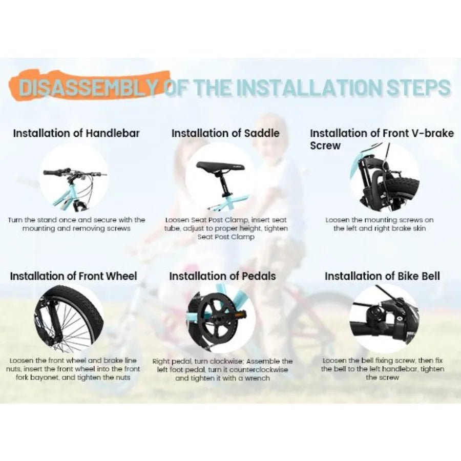 A20261 20 inch 's Bicycle Shock Absorbing Front Fork 21 Speed V brakes Mountain Tire Boys and Girls Bike for Outdoor Adventure - WILKYs