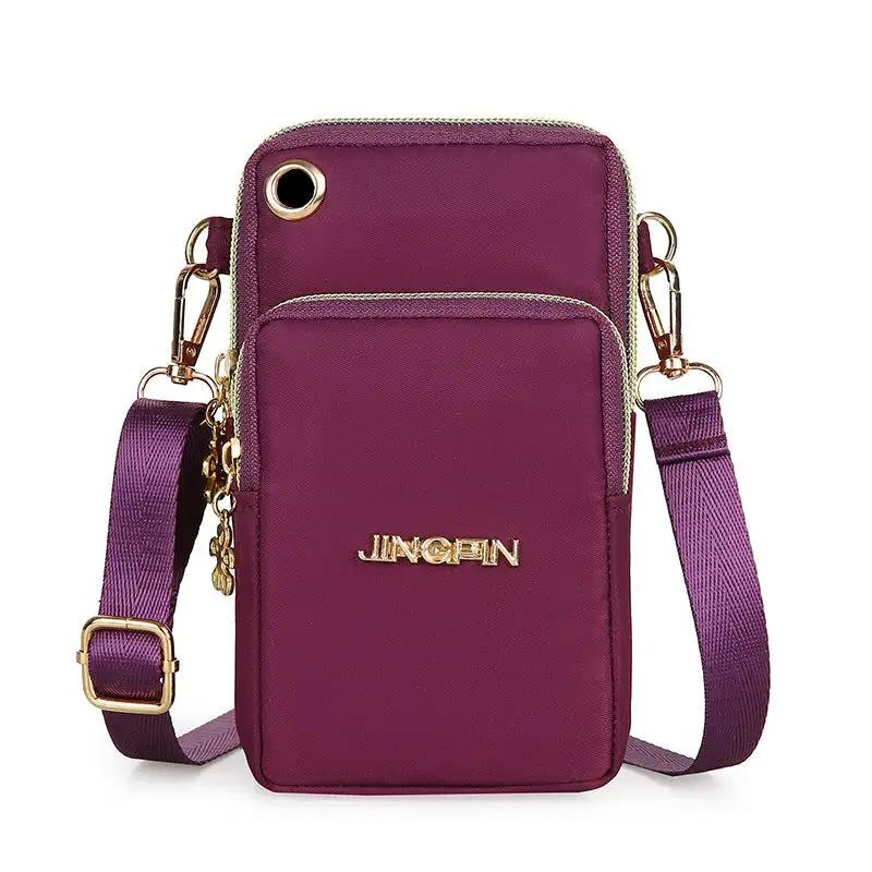 WILKYs0Mobile Phone Bag Women Shoulder Bag 3-layer Zipper Design Small Crossb
 Product information:
 
 Material: Nylon
 
 Opening method: zipper
 
 Internal structure of the packet: card slot
 
 Bag shapes: square vertical section
 
 Applicab