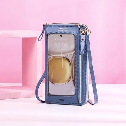 WILKYs4Transparent Touch Screen Mobile Phone Crossbody Bags Women Anti-theft 
 Product information:
 


 Material:pu
 
 Opening:zipper
 
 Internal structure of the bag: coin place
 
 Shape of the bag: vertical square
 
 Lining texture: pu
 
 