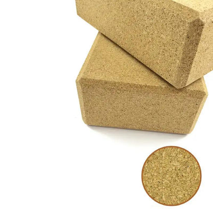 Natural cork yoga bricks, high density, ideal for fitness and sports.