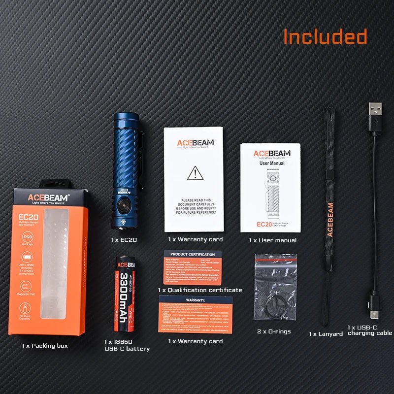 ACEBEAM EC20 new released Led flashlight EDC LUXEON HL4X Leds 2800 lumens 340 meters 18650 battery multi - color auxiliary lights - WILKYs