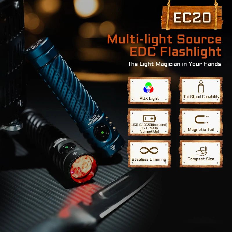 ACEBEAM EC20 new released Led flashlight EDC LUXEON HL4X Leds 2800 lumens 340 meters 18650 battery multi - color auxiliary lights - WILKYs