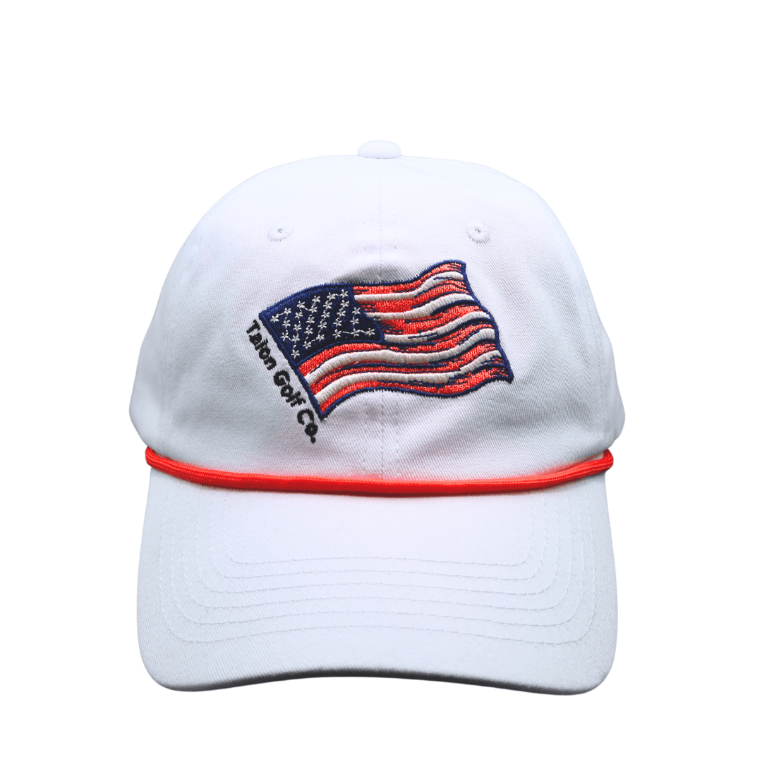 American Flag Baseball Hat with Red Rope – 6 - Panel Performance Cap - WILKYs