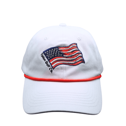 American Flag Baseball Hat with Red Rope – 6 - Panel Performance Cap - WILKYs