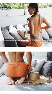 @ Om New Sexy Separates Orange Small Chest Push up Bikini Swimsuit Women's Seaside Vacation Sports Swimsuit - WILKYs