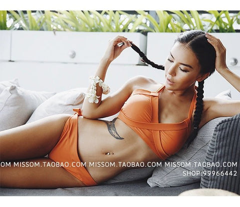 @ Om New Sexy Separates Orange Small Chest Push up Bikini Swimsuit Women's Seaside Vacation Sports Swimsuit - WILKYs