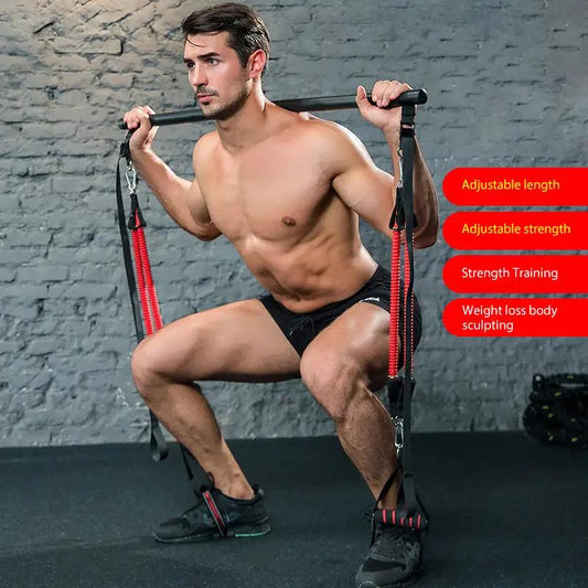 Body Workout Trainer Bar with Resistance Bands Rubber Buckles - WILKYs