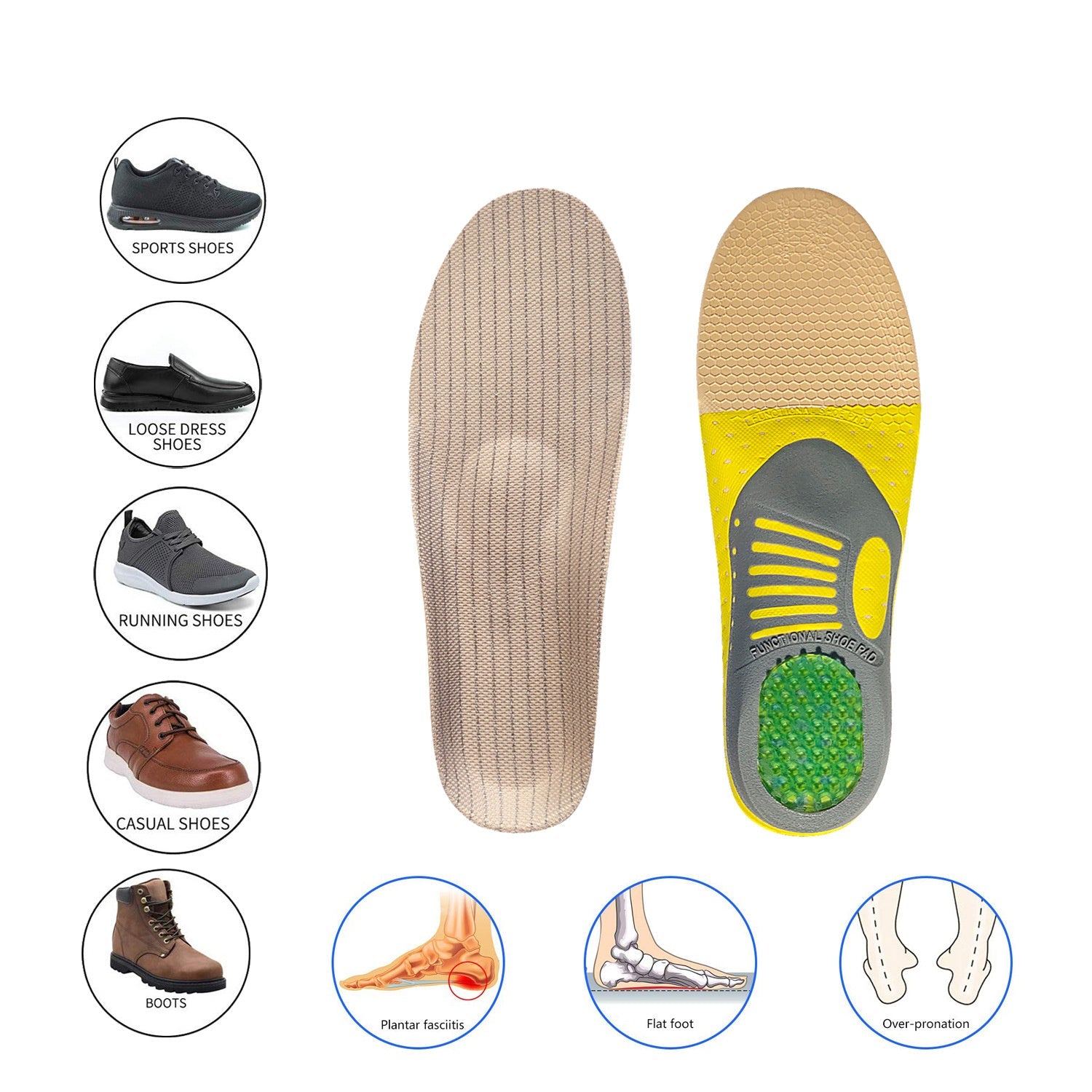 Bow Sports Men's Shock Absorber Sweat - absorbing Insole Women's Breathable Basketball Running Arch Correction Insole - WILKYs
