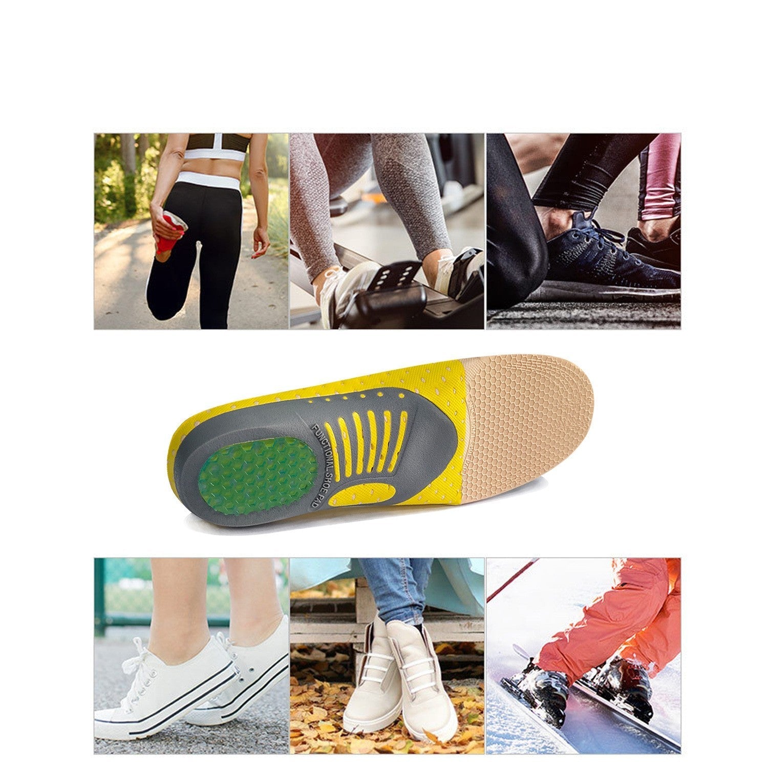 Bow Sports Men's Shock Absorber Sweat - absorbing Insole Women's Breathable Basketball Running Arch Correction Insole - WILKYs