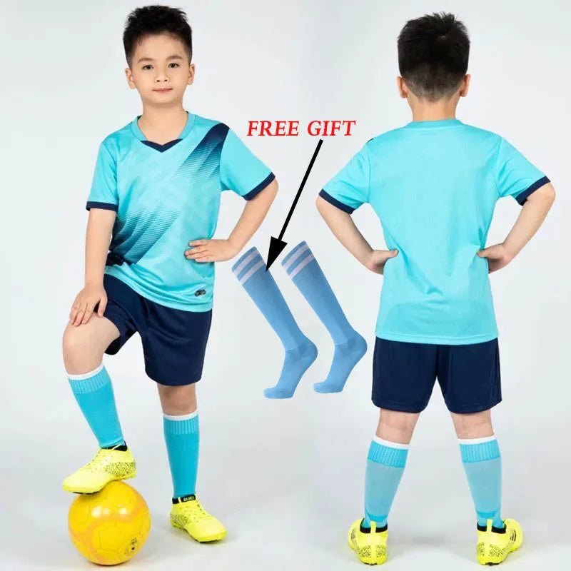 Boys Football Jersey tracksuit Child Soccer Sports Uniforms Kids Play Ball Sportswear Kits vest children's football suit Socks 1 - WILKYs