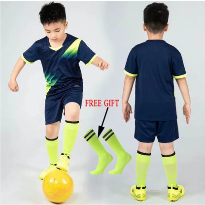 Boys Football Jersey tracksuit Child Soccer Sports Uniforms Kids Play Ball Sportswear Kits vest children's football suit Socks 1 - WILKYs