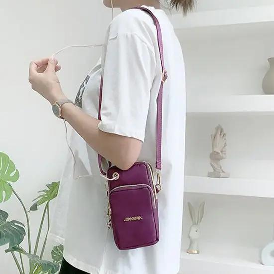 WILKYs0Mobile Phone Bag Women Shoulder Bag 3-layer Zipper Design Small Crossb
 Product information:
 
 Material: Nylon
 
 Opening method: zipper
 
 Internal structure of the packet: card slot
 
 Bag shapes: square vertical section
 
 Applicab