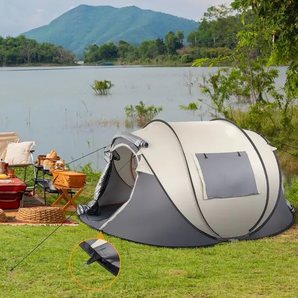 Camping Tent Boat Speed Open 3 - 4 People Coffee Fiber Pole Polyester Fabric 110.24*39.37*47.24 inch Family/Friends Party Camping - WILKYs