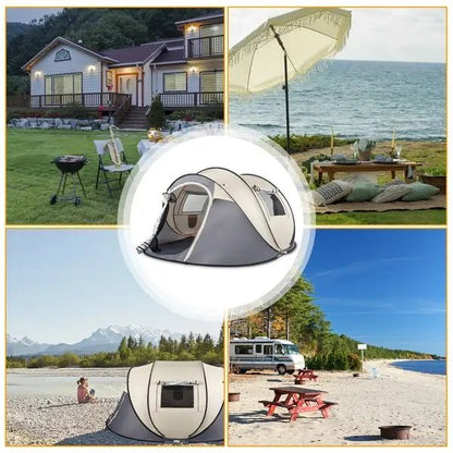 Camping Tent Boat Speed Open 3 - 4 People Coffee Fiber Pole Polyester Fabric 110.24*39.37*47.24 inch Family/Friends Party Camping - WILKYs
