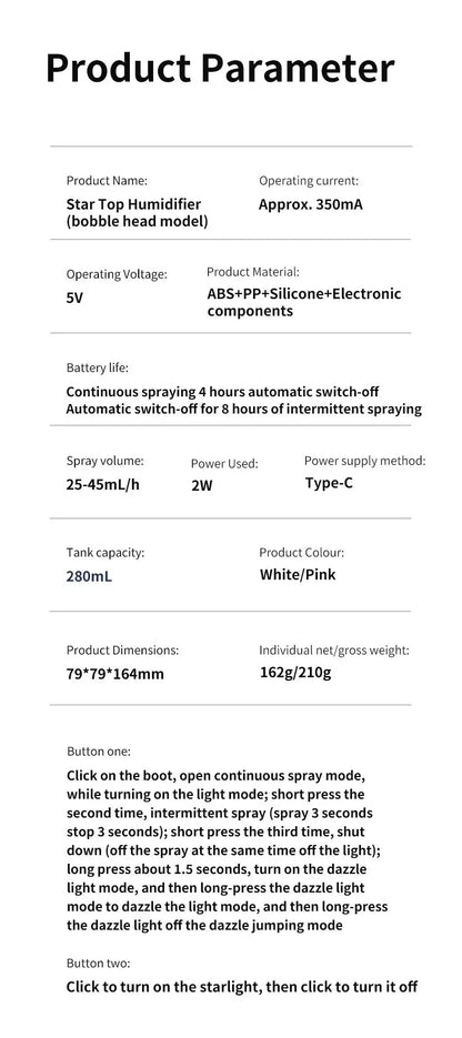 Car Air Humidifier with Starry Sky Lights Mini Aromatherapy Essential Oil Ultrasonic Diffuser Color Night Light Humidifier - WILKYs