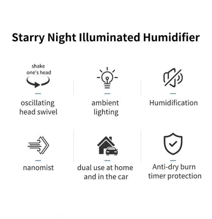 Car Air Humidifier with Starry Sky Lights Mini Aromatherapy Essential Oil Ultrasonic Diffuser Color Night Light Humidifier - WILKYs