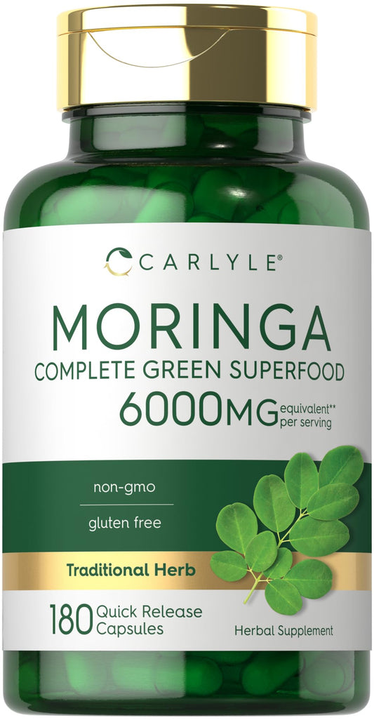 Carlyle Moringa Oleifera | 180 Capsules | Non-GMO and Gluten Free Supplement | Complete Green Superfood | from Moringa Leaf Powder - WILKYs