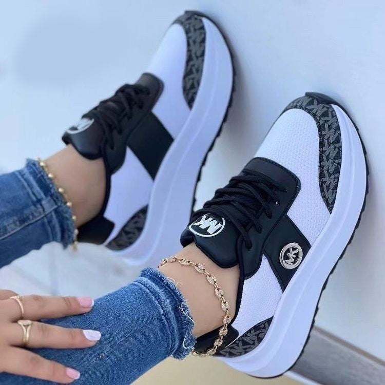 Casual Lace - up Sports Shoes Thick - soled Color - blocked Round - toe Sneakers Outdoor Casual Walking Running Shoes - WILKYs