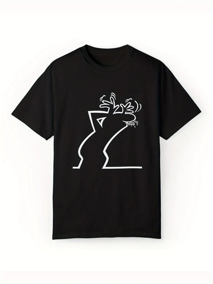 Casual Outings | Men's Casual Cotton T-Shirt with Cartoon Animal Print – Short Sleeve, Crew Neck - WILKYs