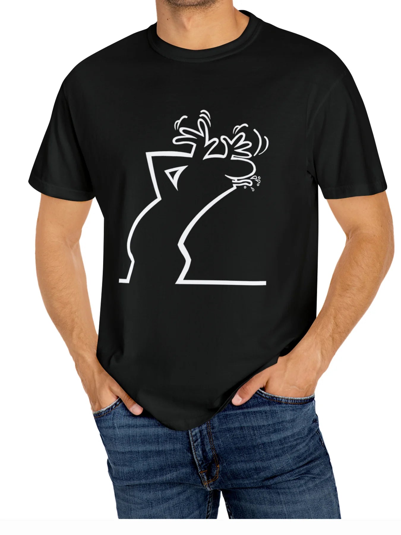 Casual Outings | Men's Casual Cotton T-Shirt with Cartoon Animal Print – Short Sleeve, Crew Neck - WILKYs