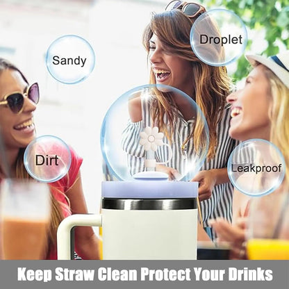 Cup Accessories for Stanley Set of 9, 2 Straw and Brush and 1 Flower Charm Chain 3 Spill Proof Stopper Flowers Straw Cover Boot - WILKYs