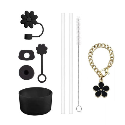 Cup Accessories for Stanley Set of 9, 2 Straw and Brush and 1 Flower Charm Chain 3 Spill Proof Stopper Flowers Straw Cover Boot - WILKYs