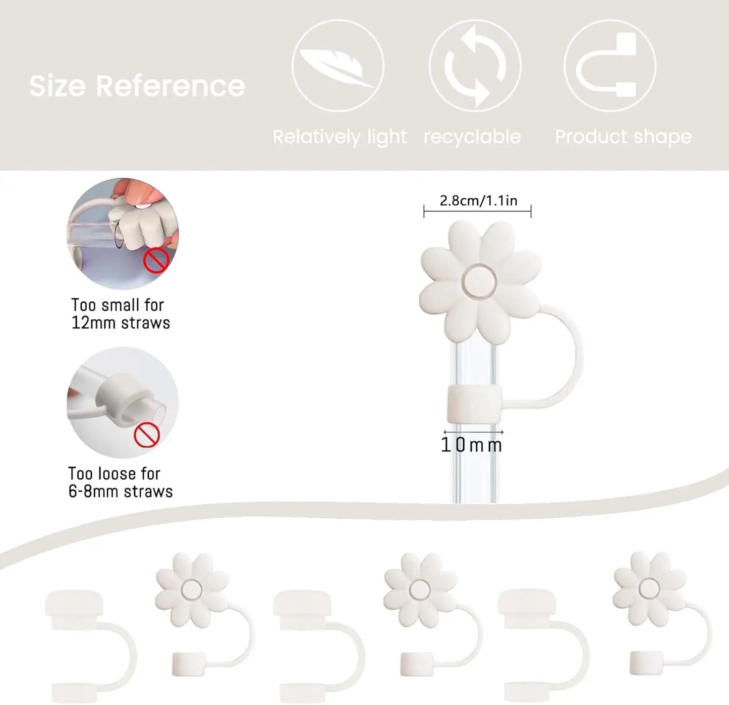 Cup Accessories for Stanley Set of 9, 2 Straw and Brush and 1 Flower Charm Chain 3 Spill Proof Stopper Flowers Straw Cover Boot - WILKYs