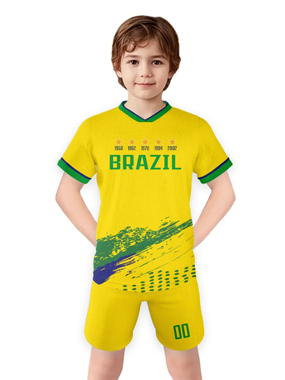 Custom Soccer Jersey Set Brazil Personalized Name Number Football Shirt for School Team Club Kids Youth Practice Soccer Uniform - WILKYs