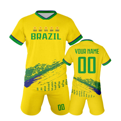 Custom Soccer Jersey Set Brazil Personalized Name Number Football Shirt for School Team Club Kids Youth Practice Soccer Uniform - WILKYs