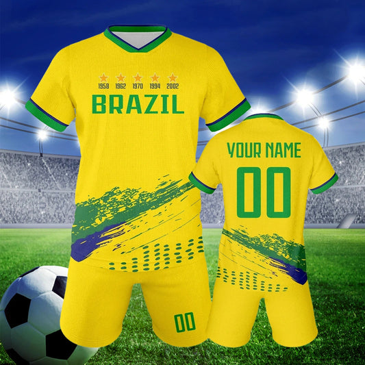 Custom Soccer Jersey Set Brazil Personalized Name Number Football Shirt for School Team Club Kids Youth Practice Soccer Uniform - WILKYs