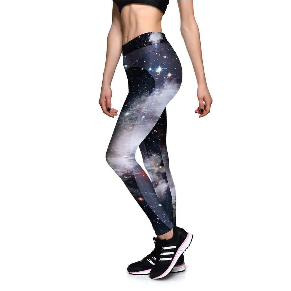 Purple starry sky high-waist yoga leggings with moisture-wicking, quick-drying, and breathable spandex material for fitness enthusiasts.