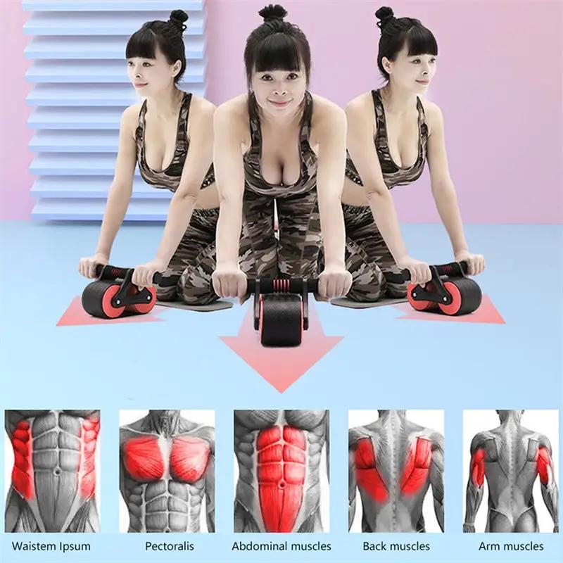 Double Wheel Abdominal Exerciser Women Men Automatic Rebound Ab Wheel Roller Waist Trainer Gym Sports Home Exercise Devices - WILKYs