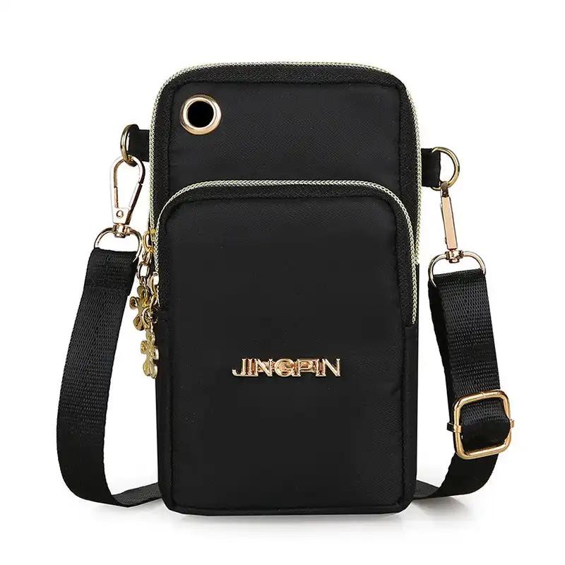 WILKYs0Mobile Phone Bag Women Shoulder Bag 3-layer Zipper Design Small Crossb
 Product information:
 
 Material: Nylon
 
 Opening method: zipper
 
 Internal structure of the packet: card slot
 
 Bag shapes: square vertical section
 
 Applicab