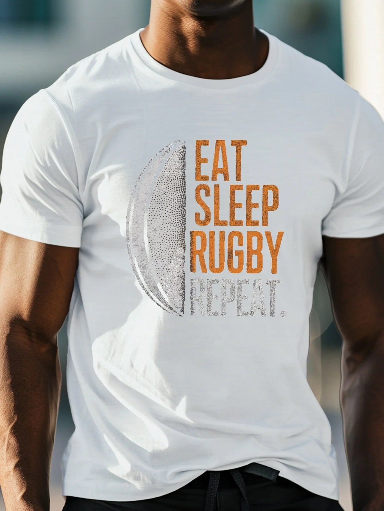 Eat Sleep Rugby Repeat" Men's Casual Tee - Comfy, Lightweight Crew Neck T-Shirt for Summer, Breathable Polyester - WILKYs