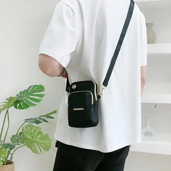 WILKYs0Mobile Phone Bag Women Shoulder Bag 3-layer Zipper Design Small Crossb
 Product information:
 
 Material: Nylon
 
 Opening method: zipper
 
 Internal structure of the packet: card slot
 
 Bag shapes: square vertical section
 
 Applicab