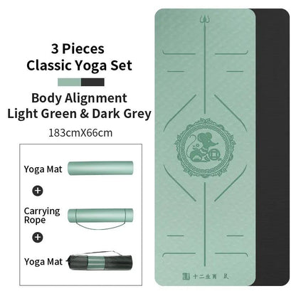 WILKYs0Zodiac Tpe Yoga Mat Widened Female Fitness Mat
 Product information:


 Material: TPE
 
 Thickness: 6/8 (mm)
 
 Product Category: Yoga Mat
 
 Specifications: 6MM, 8MM (cm)
 
 Pattern: Asana guide line


 


 Pac