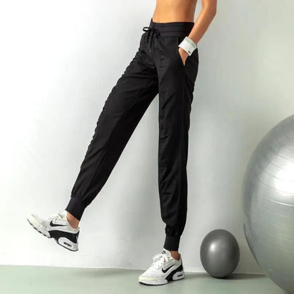 Fashion Casual Sports Pants For Women Drawstring High Waist Trousers With Pockets Running Sports Gym Fitness Yoga Pants - WILKYs