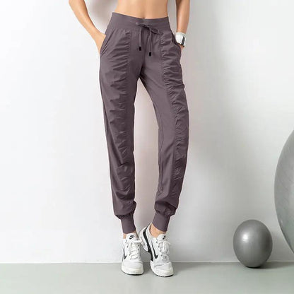 Fashion Casual Sports Pants For Women Drawstring High Waist Trousers With Pockets Running Sports Gym Fitness Yoga Pants - WILKYs