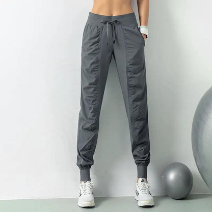 Fashion Casual Sports Pants For Women Drawstring High Waist Trousers With Pockets Running Sports Gym Fitness Yoga Pants - WILKYs