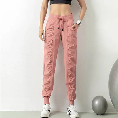 Fashion Casual Sports Pants For Women Drawstring High Waist Trousers With Pockets Running Sports Gym Fitness Yoga Pants - WILKYs