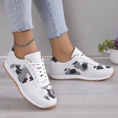 Fashion Leopard Print Lace - up Sports Shoes For Women Sneakers Casual Running Walking Flat Shoes - WILKYs