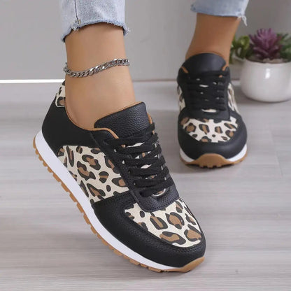 Fashion Leopard Print Lace - up Sports Shoes For Women Sneakers Casual Running Walking Flat Shoes - WILKYs