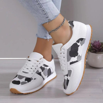 Fashion Leopard Print Lace - up Sports Shoes For Women Sneakers Casual Running Walking Flat Shoes - WILKYs