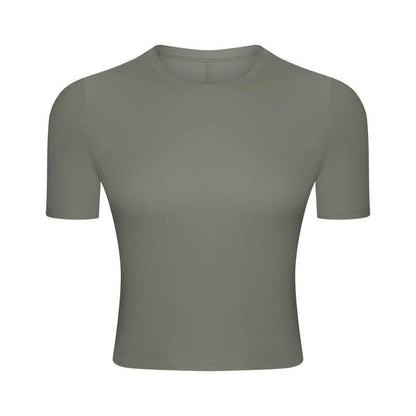 WILKYs0Elastic Breathable Fitness Yoga Wear
 Product information:
 
 Product category: T-shirt
 
 Function: Super flexible
 
 Fabric: Nylon
 
 Color: White, salt water blue, green gray, coral powder, pearl ye