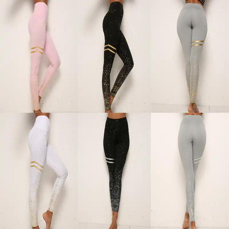 Gold Dot Striped Print Leggings Fitness Butt Lifting Running Sport Gym Yoga Pants For Women High Waist Slimming Legging Tight Trousers - WILKYs