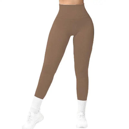 High Waist Seamless Leggings Threaded Knitted Fitness Pants Solid Women's Slimming Sports Yoga Pants Elastic Running Sport Leggings - WILKYs