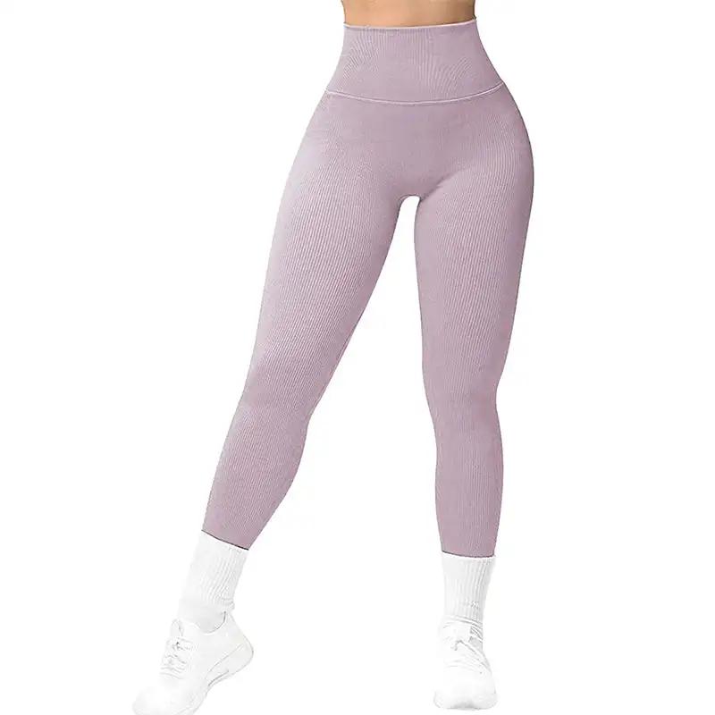 High Waist Seamless Leggings Threaded Knitted Fitness Pants Solid Women's Slimming Sports Yoga Pants Elastic Running Sport Leggings - WILKYs