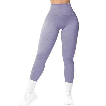 High Waist Seamless Leggings Threaded Knitted Fitness Pants Solid Women's Slimming Sports Yoga Pants Elastic Running Sport Leggings - WILKYs
